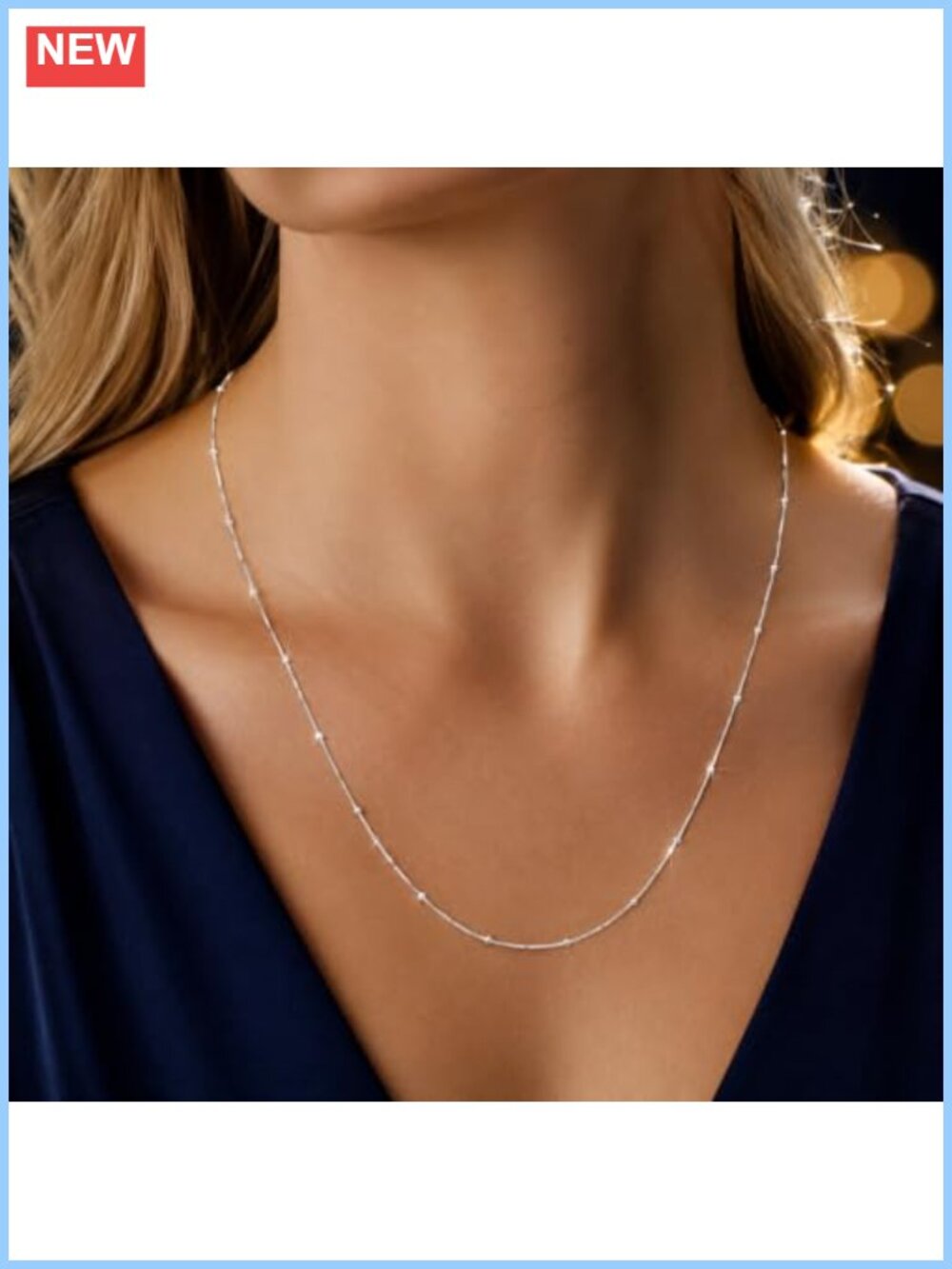 925 Sterling Silver Beaded Pendant Necklace Dainty Bar Charm Adjustable - Picture 2 of 5